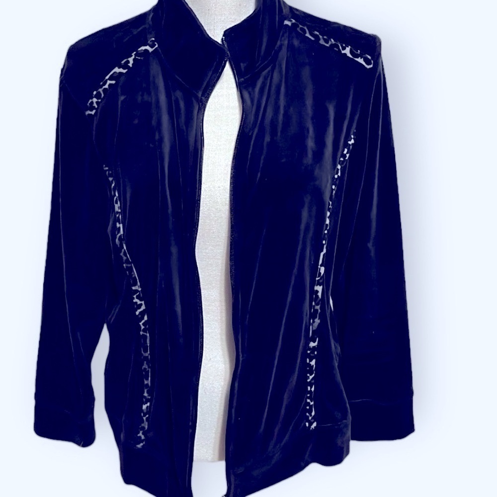 Karen Scott black velour jacket with animal print, sz PXL